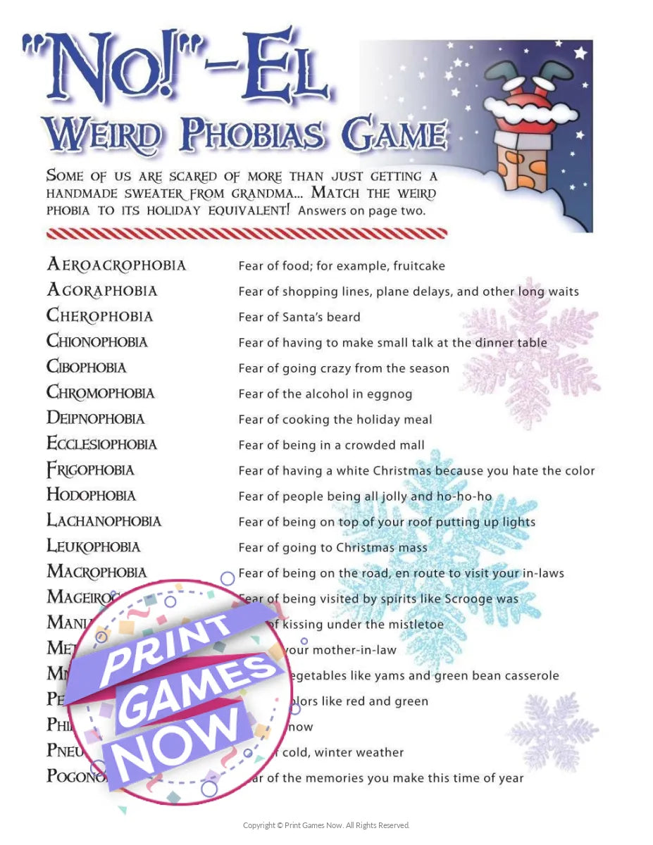 Christmas NO!-El Weird Phobias Party Game