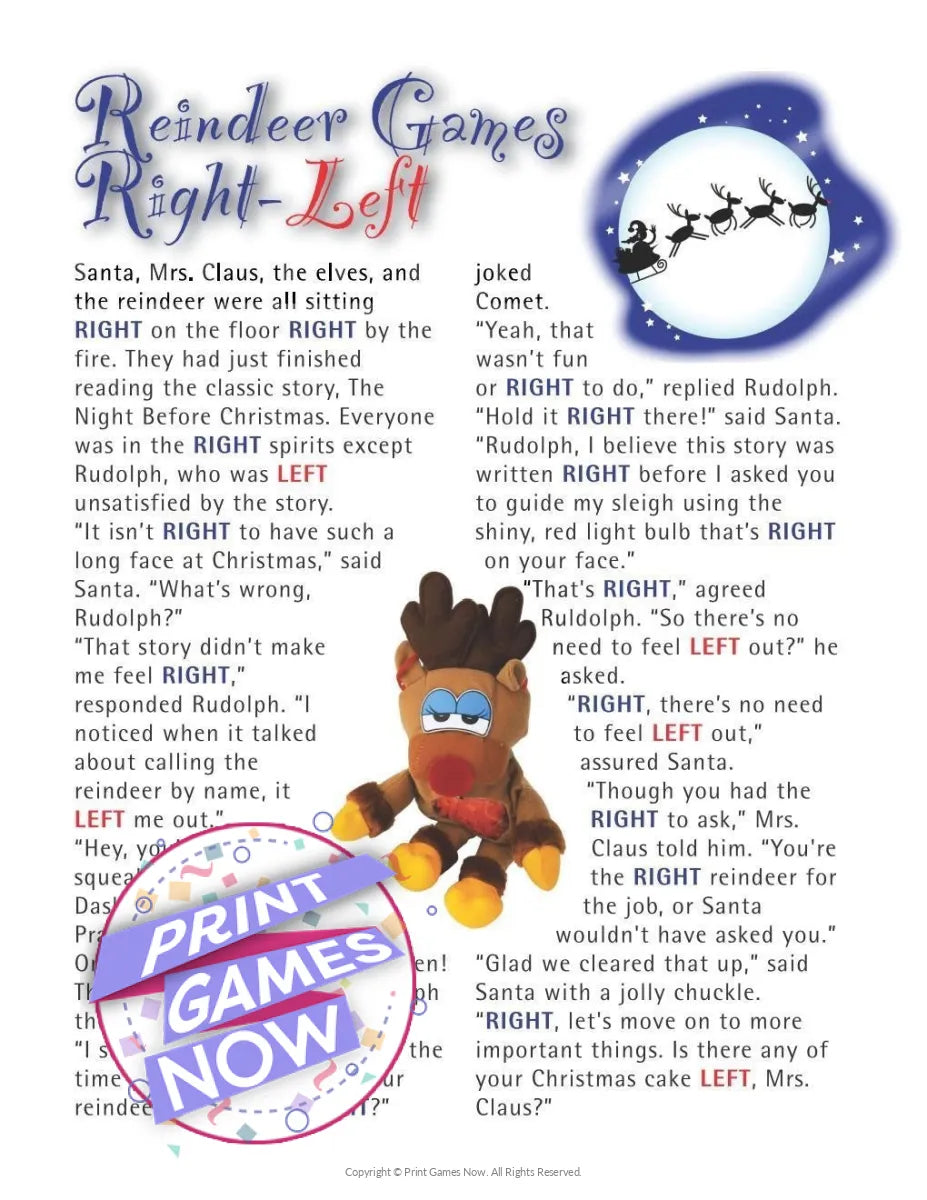 Christmas Reindeer Left Right Party Game