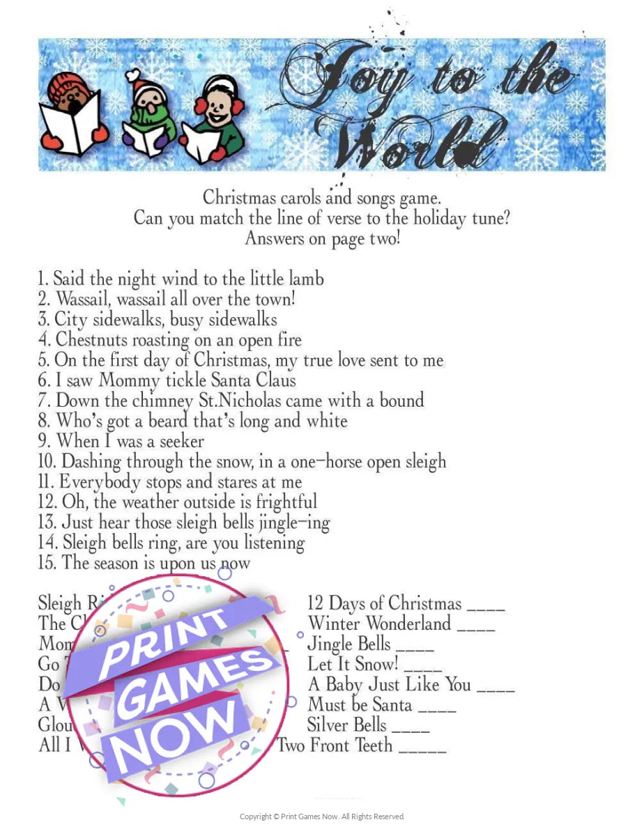 Christmas Songs Joy to the World Party Game