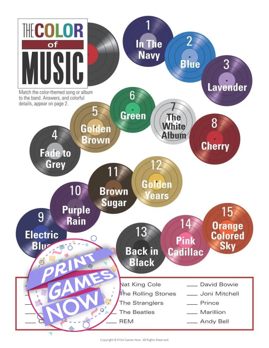 Color of Music Trivia Party Game