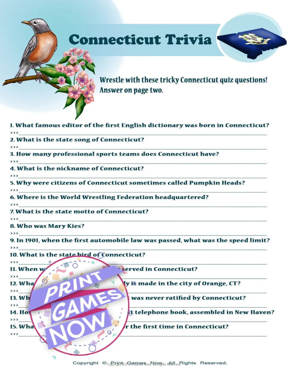 Conneticut Party Trivia Game