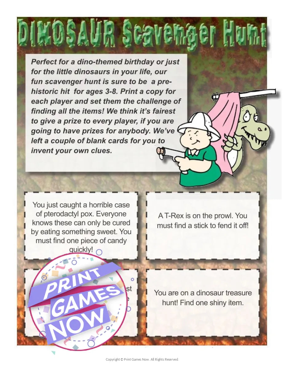 Dinosaur Scavenger Hunt Party Game