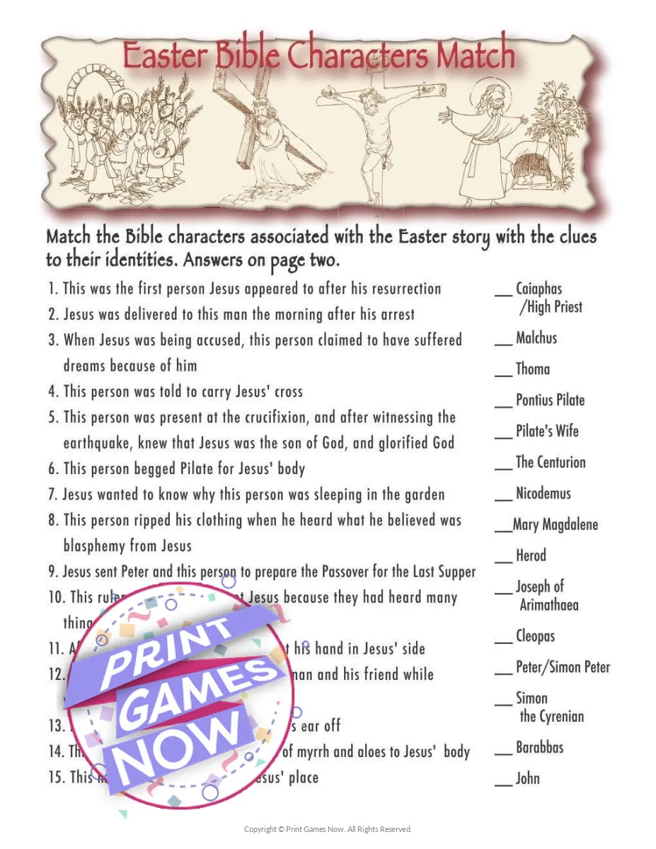 Easter Bible Characters Match Party Game