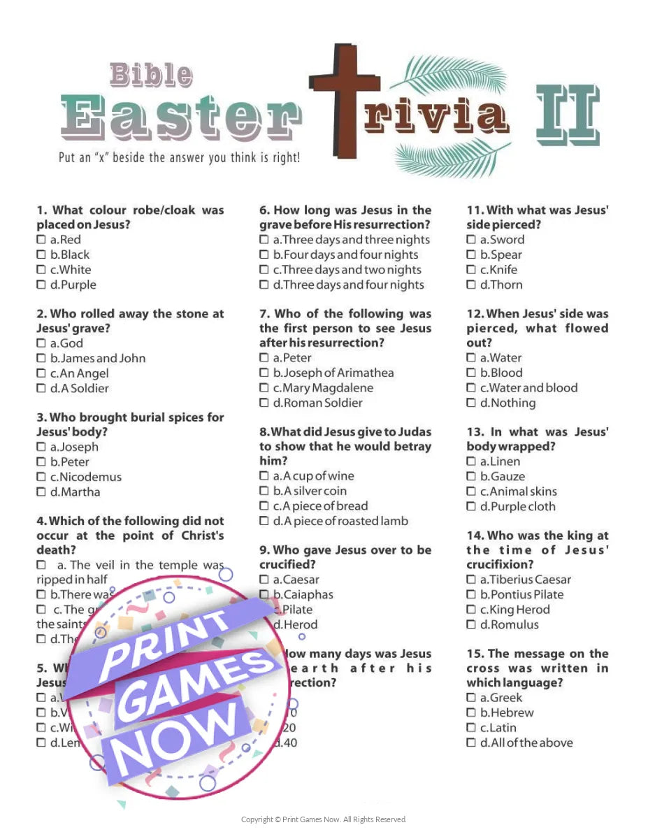 Easter Bible Trivia II Party Game