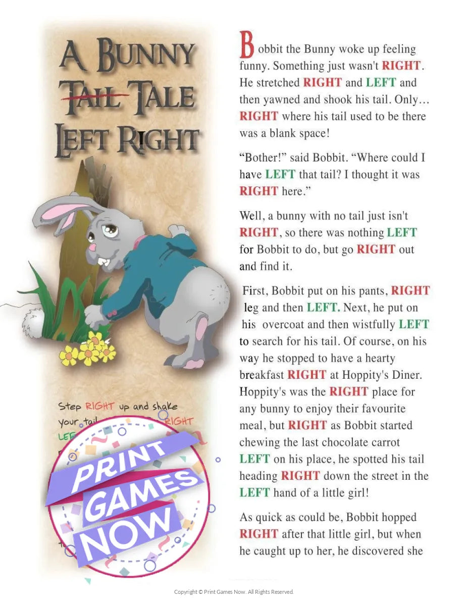 Easter Bunny Tail Tale Left-Right Party Game