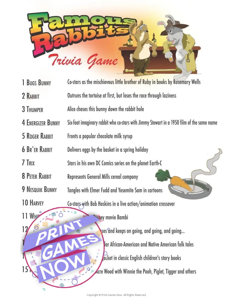 Easter Famous Rabbits Trivia Party Game