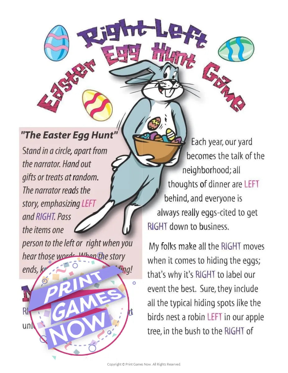 Easter Right Left Easter Egg Hunt  Party Game