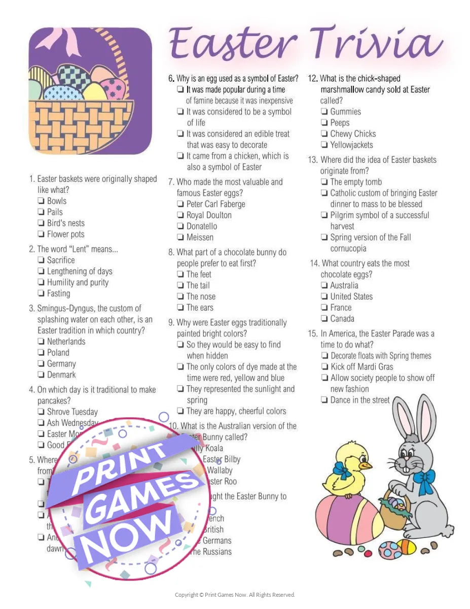 Easter Trivia Party Game