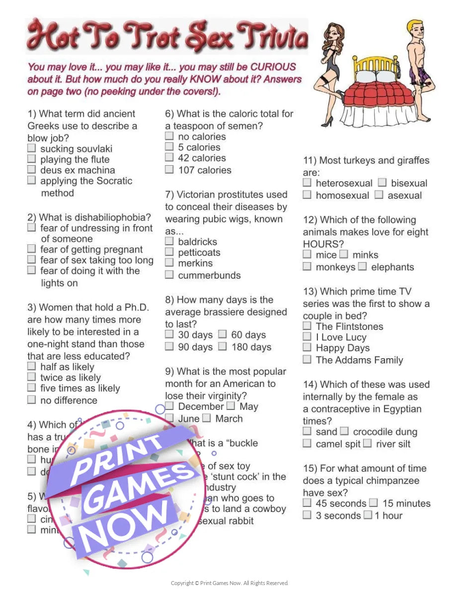 Printable Facts About Sex Trivia Adult Party Game for Couples — Print Games