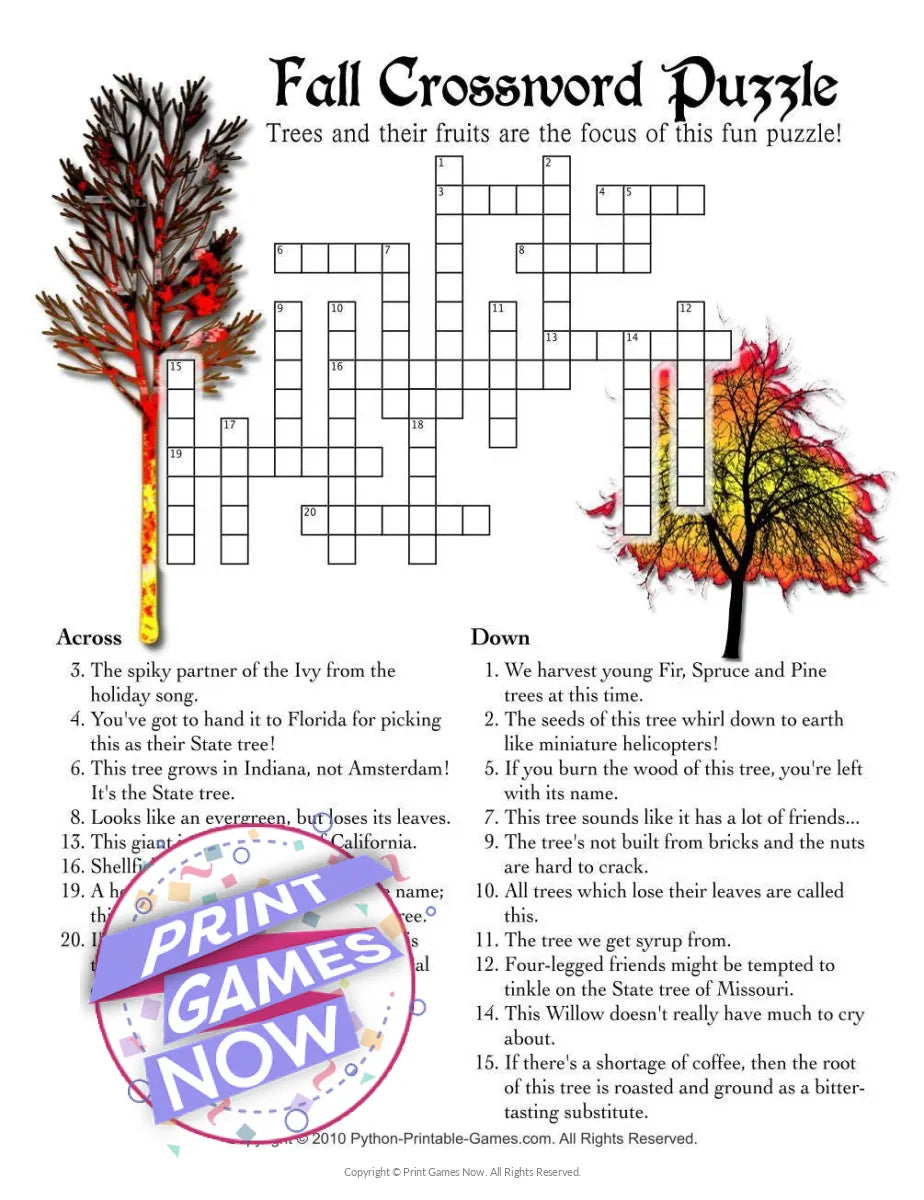 Fall Harvest Fall Crossword Puzzle Party Game