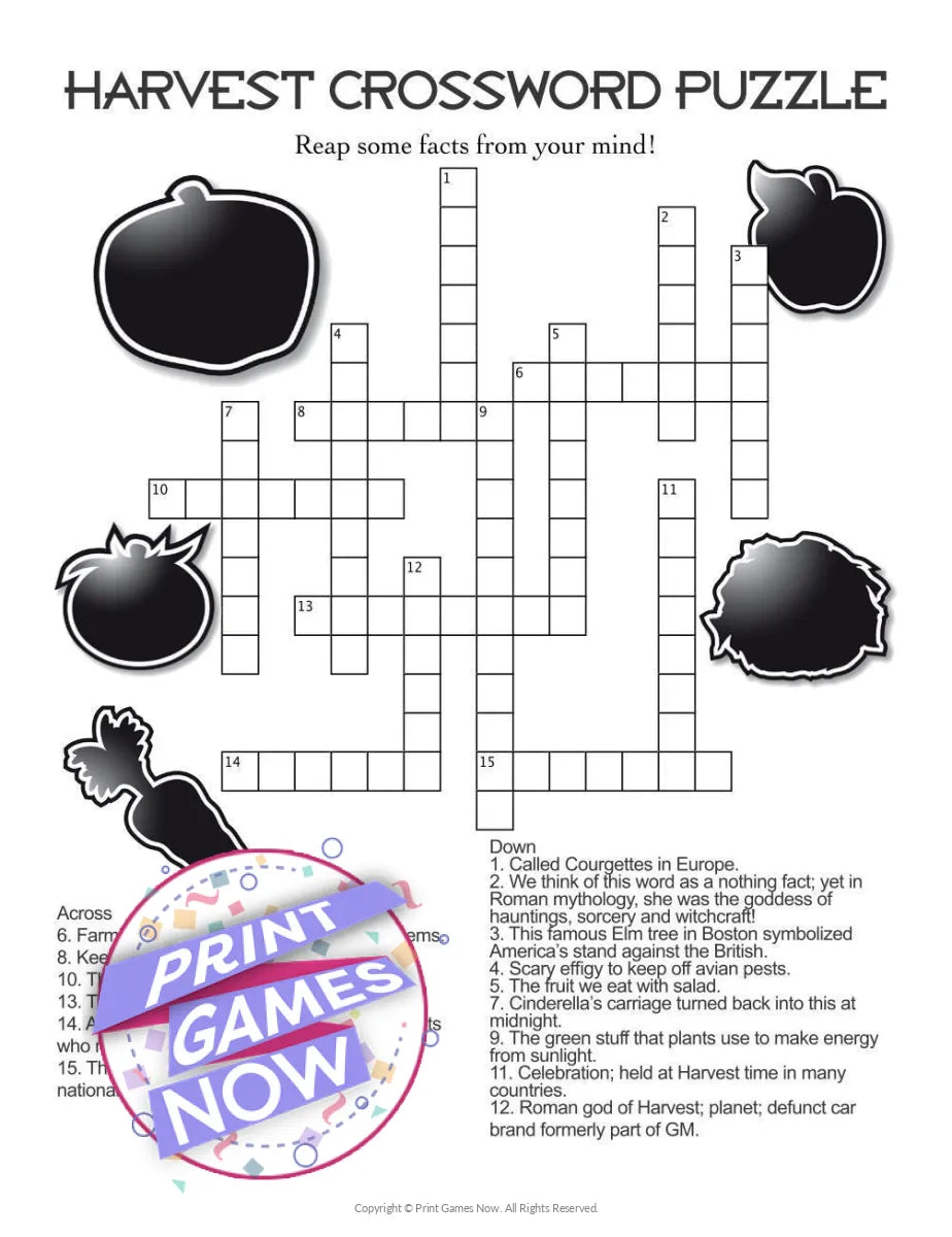 Fall Harvest Crossword Puzzle Party Game