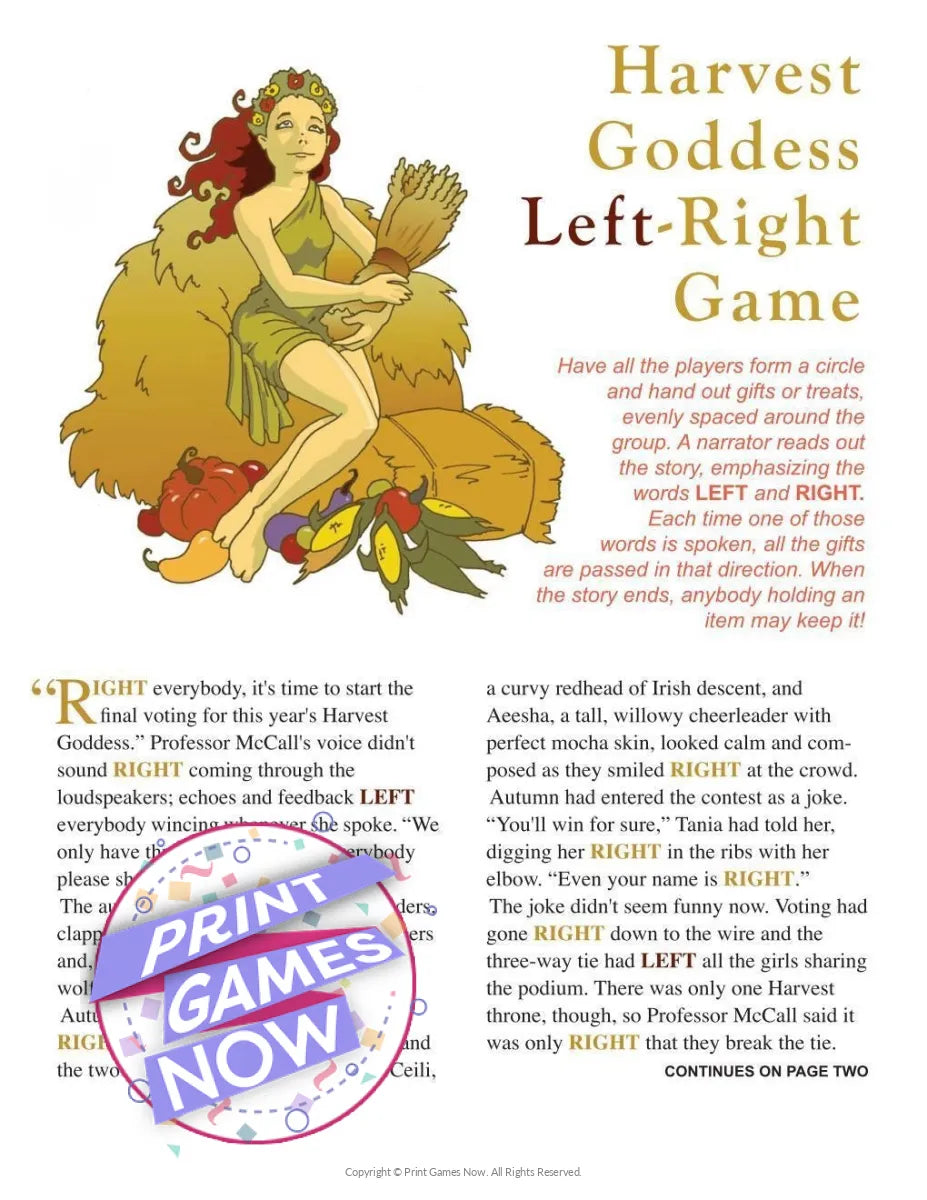 Fall Harvest Harvest Goddess Left-Right Party Game