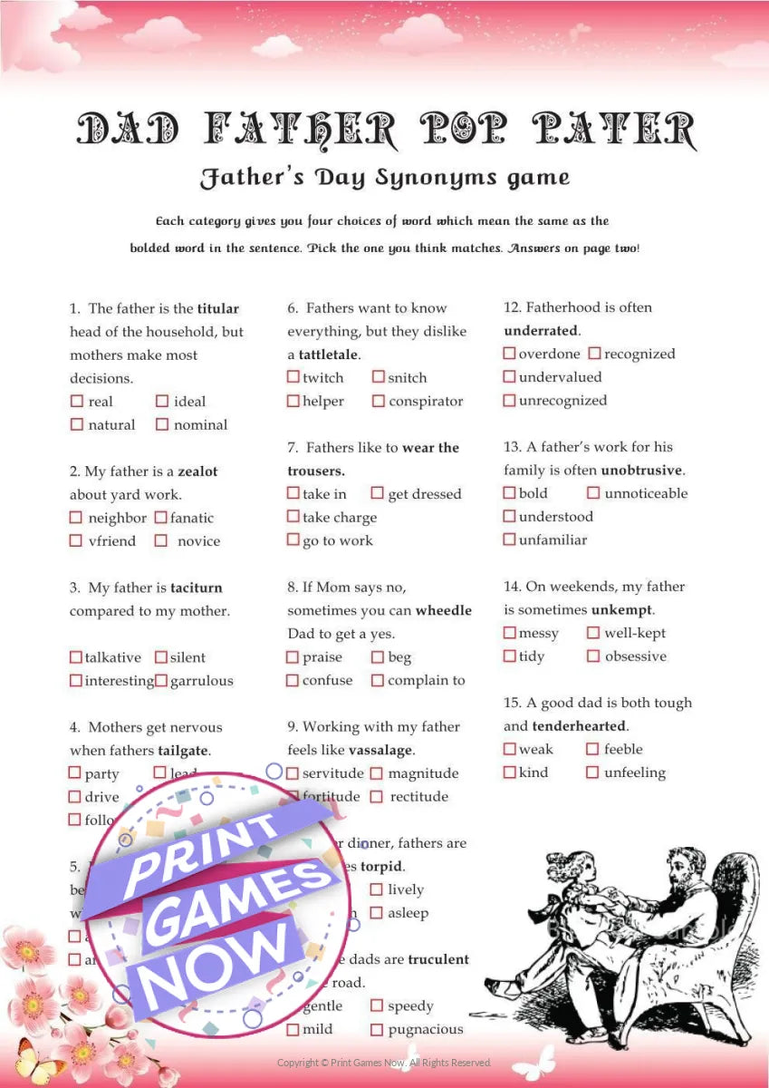 Fathers Day Synonyms Party Game