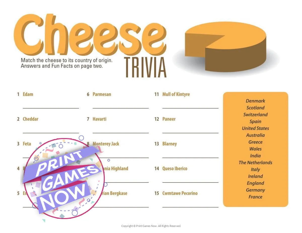 Food & Drinks Cheese Trivia  Party Game