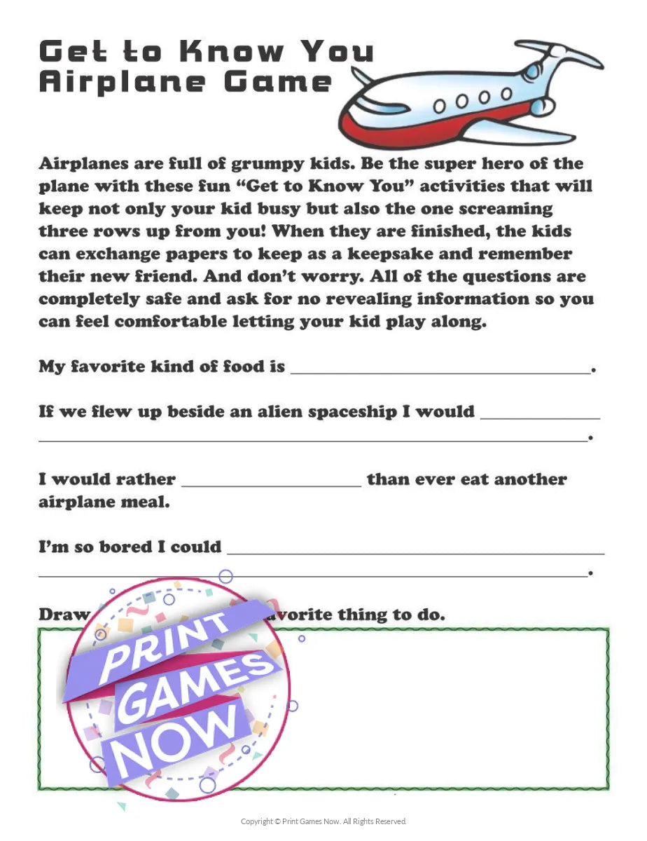 Get To Know You Airplane Party Game