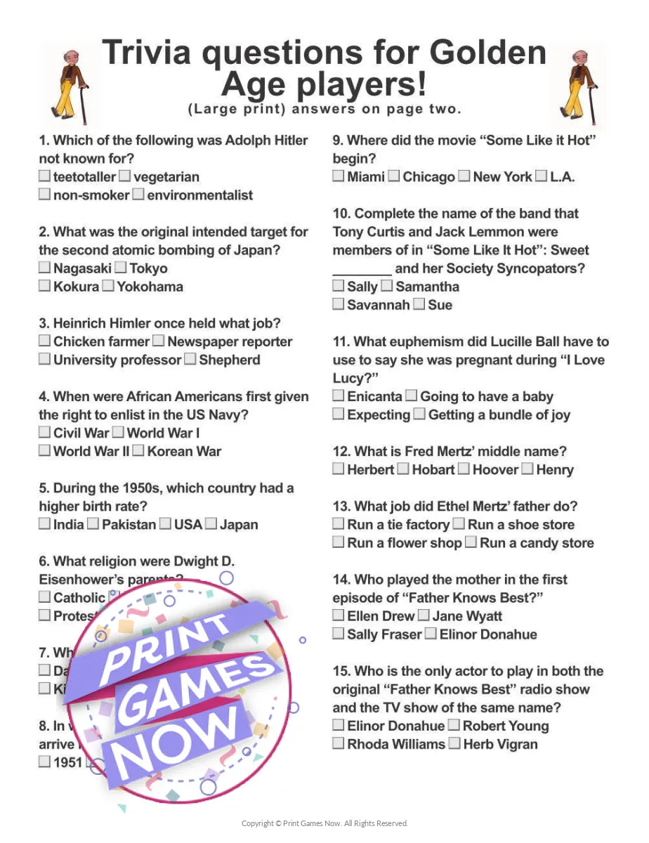 Golden Age Trivia Party Game