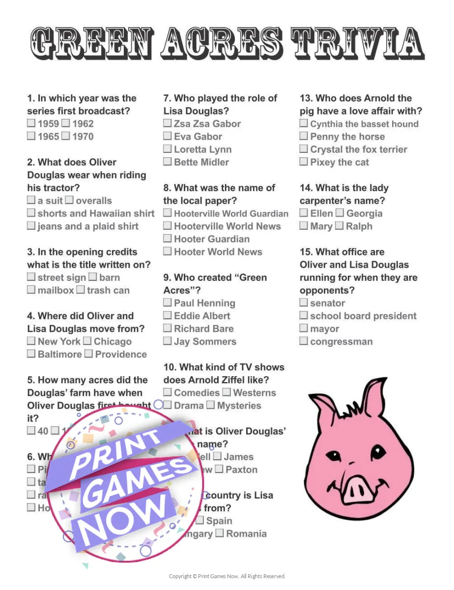 Green Acres Trivia Party Game