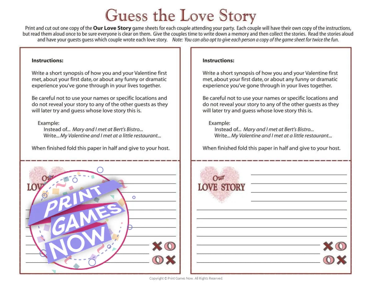 Guess the Love Story Adult Party Game for Couples