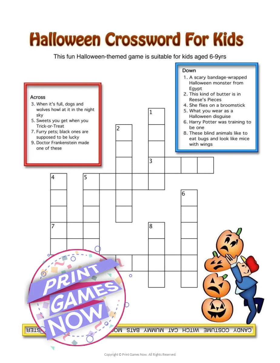 Halloween 3 Crossword Puzzles Party Game