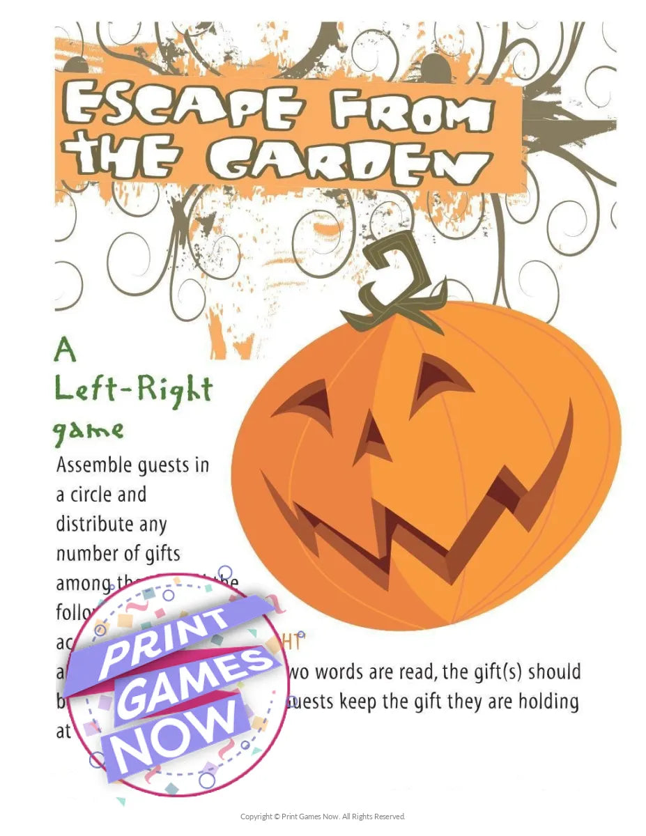 Halloween Escape From The Garden Left-Right Party Game