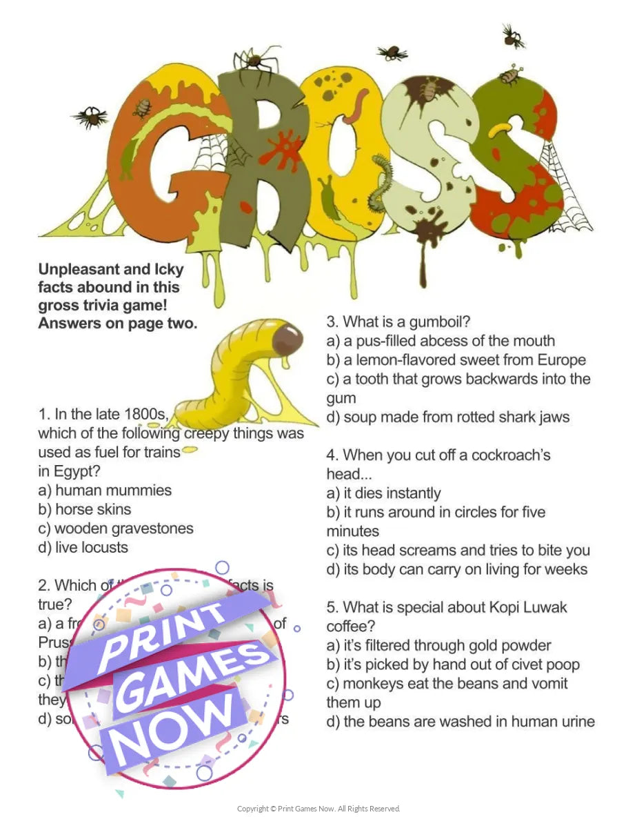 Halloween Gross Trivia Party Game
