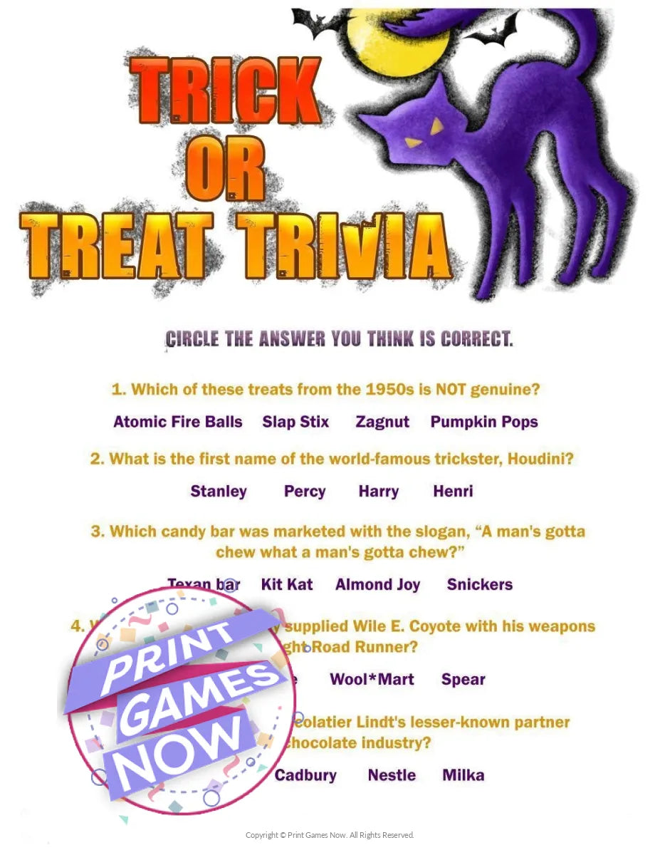 Halloween Trick or Treat Trivia Party Game