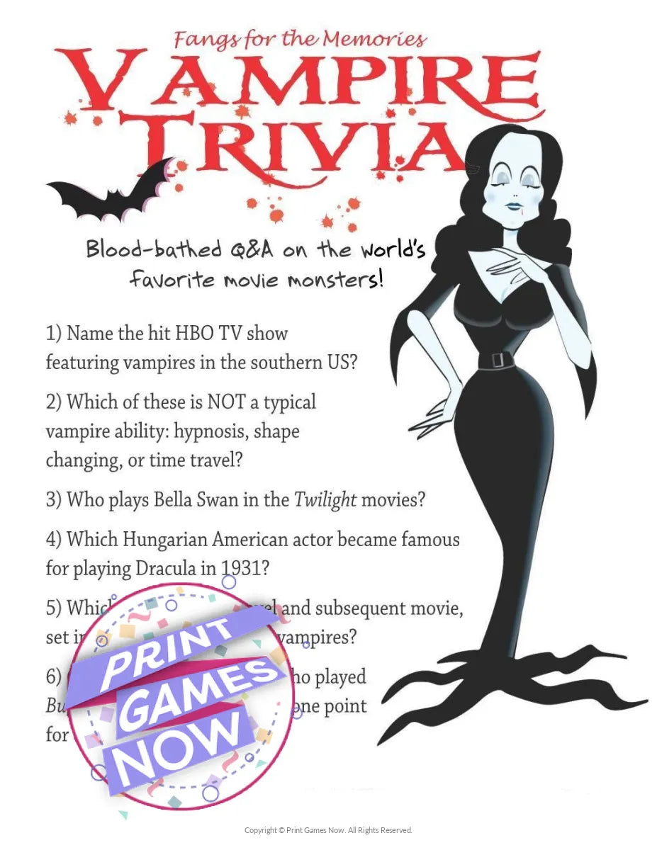 Halloween Vampire Trivia Party Game