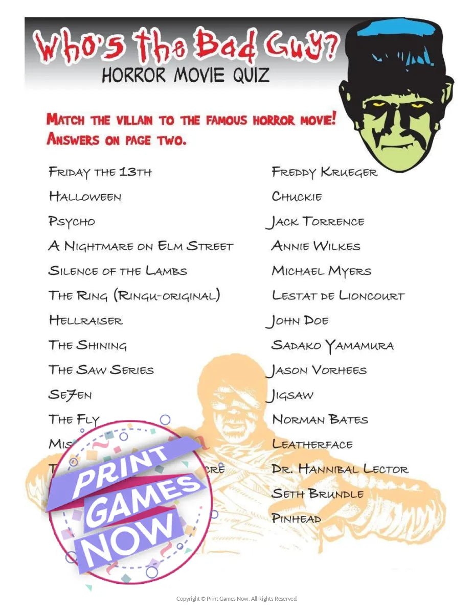 Printable Halloween Who's The Bad Guy? Party Game — Print Games Now