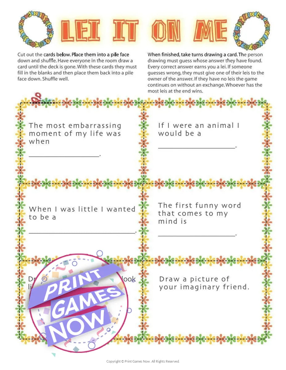 Hawaiian Luau Lei It On Me Party Game