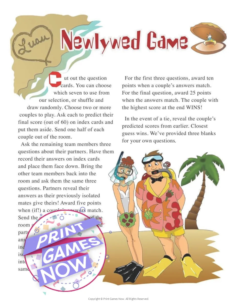 Hawaiian Luau Newlywed Questions Party Game