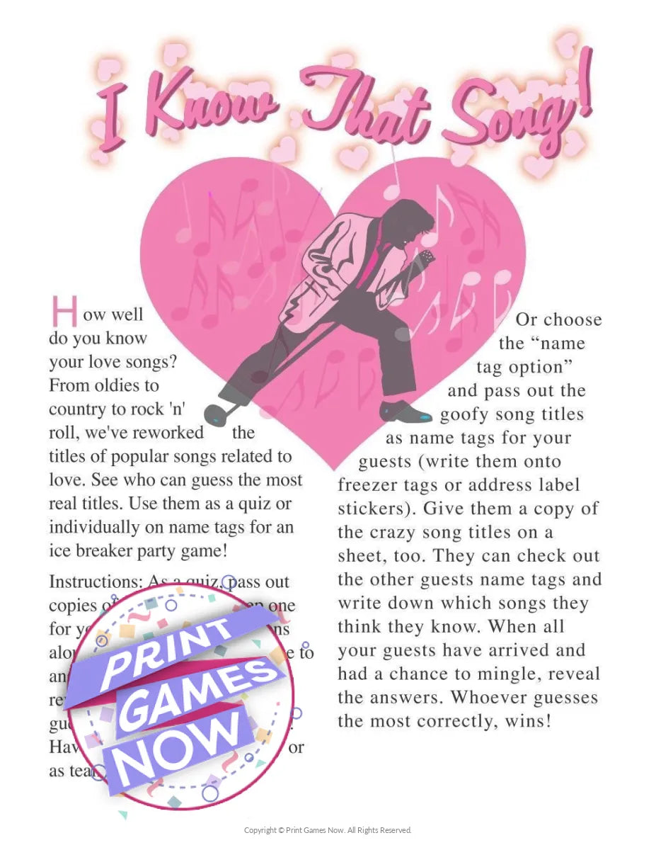 I Know That Song Adult Party Game for Couples