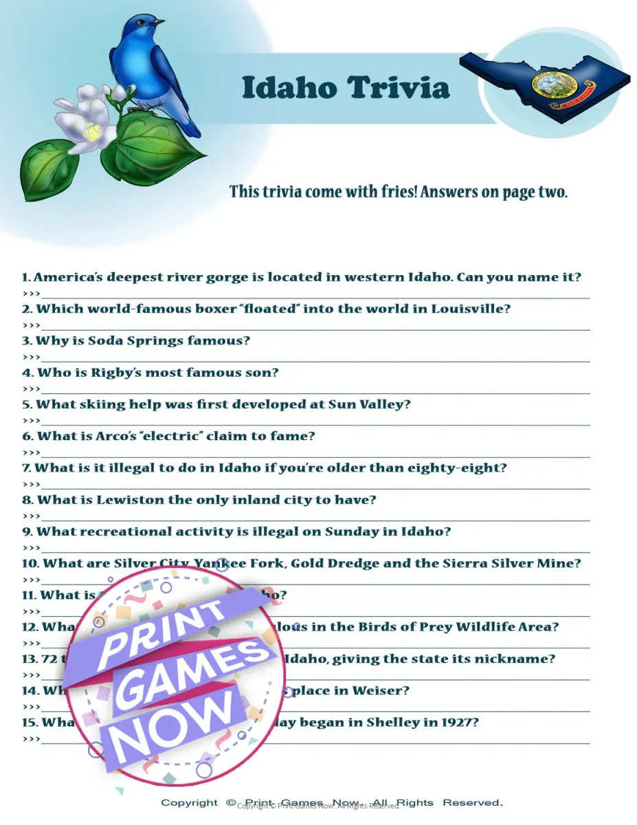 Idaho Party Trivia Game