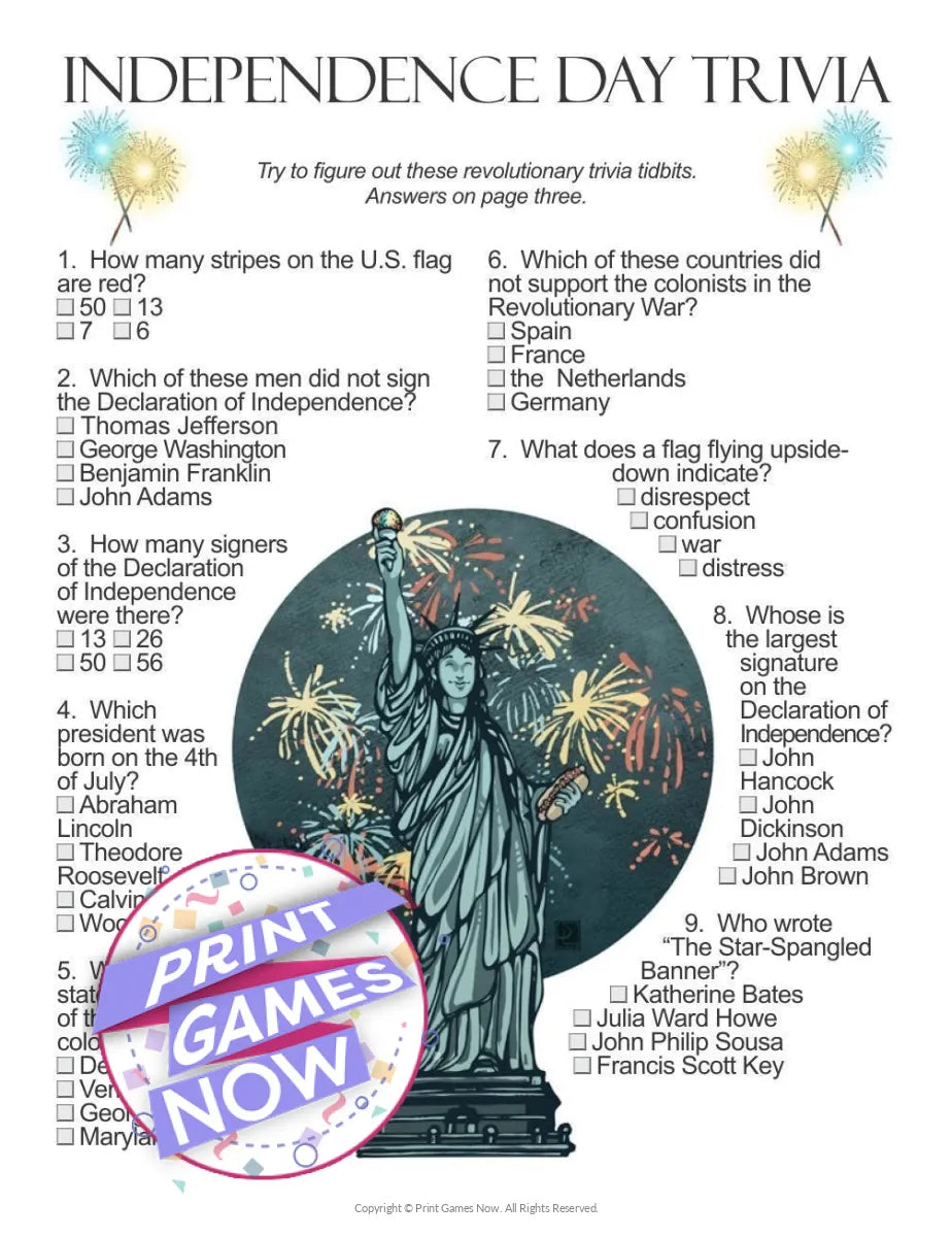 Independence Day Trivia Party Game