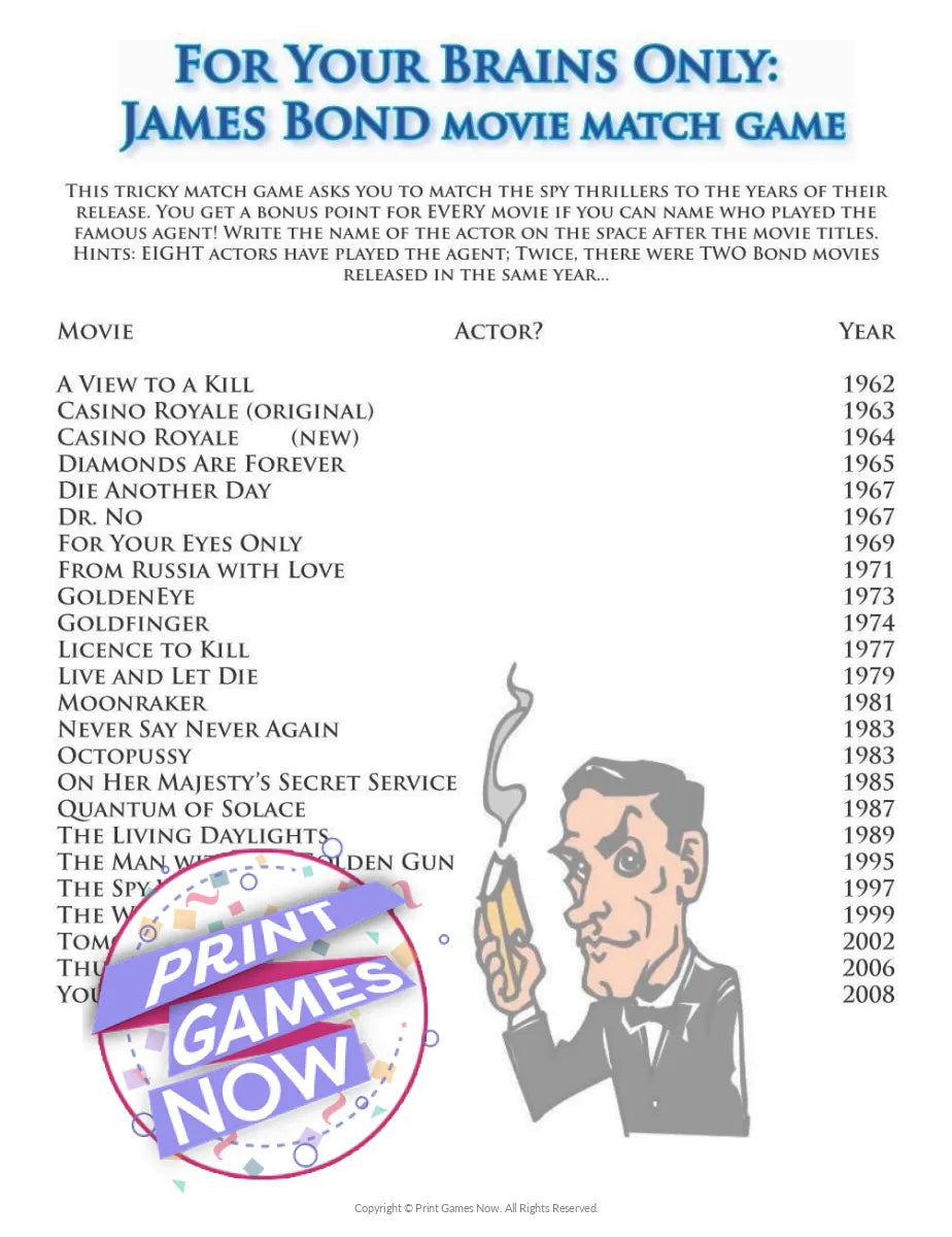 James Bond Movies Party Game