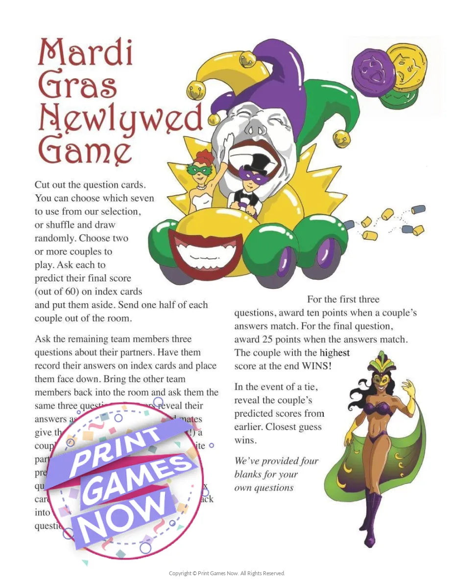 Mardi Gras Newlywed Questions Party Game