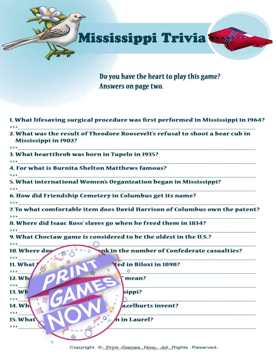 Mississippi Party Trivia Game