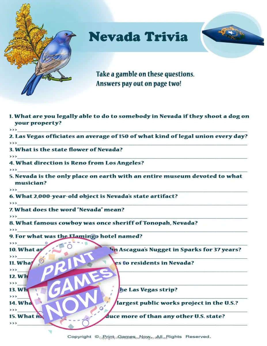 Nevada Party Trivia Game
