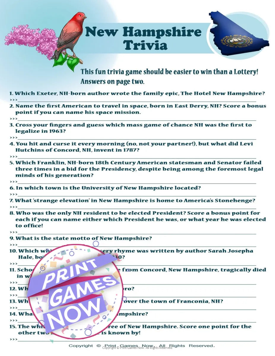 New Hampshire Party Trivia Game