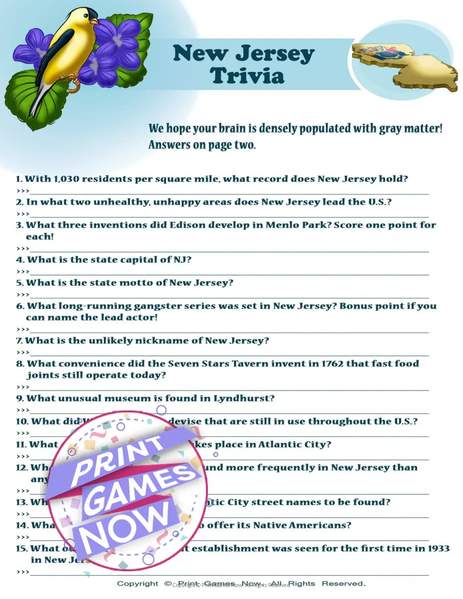 New Jersey Party Trivia Game