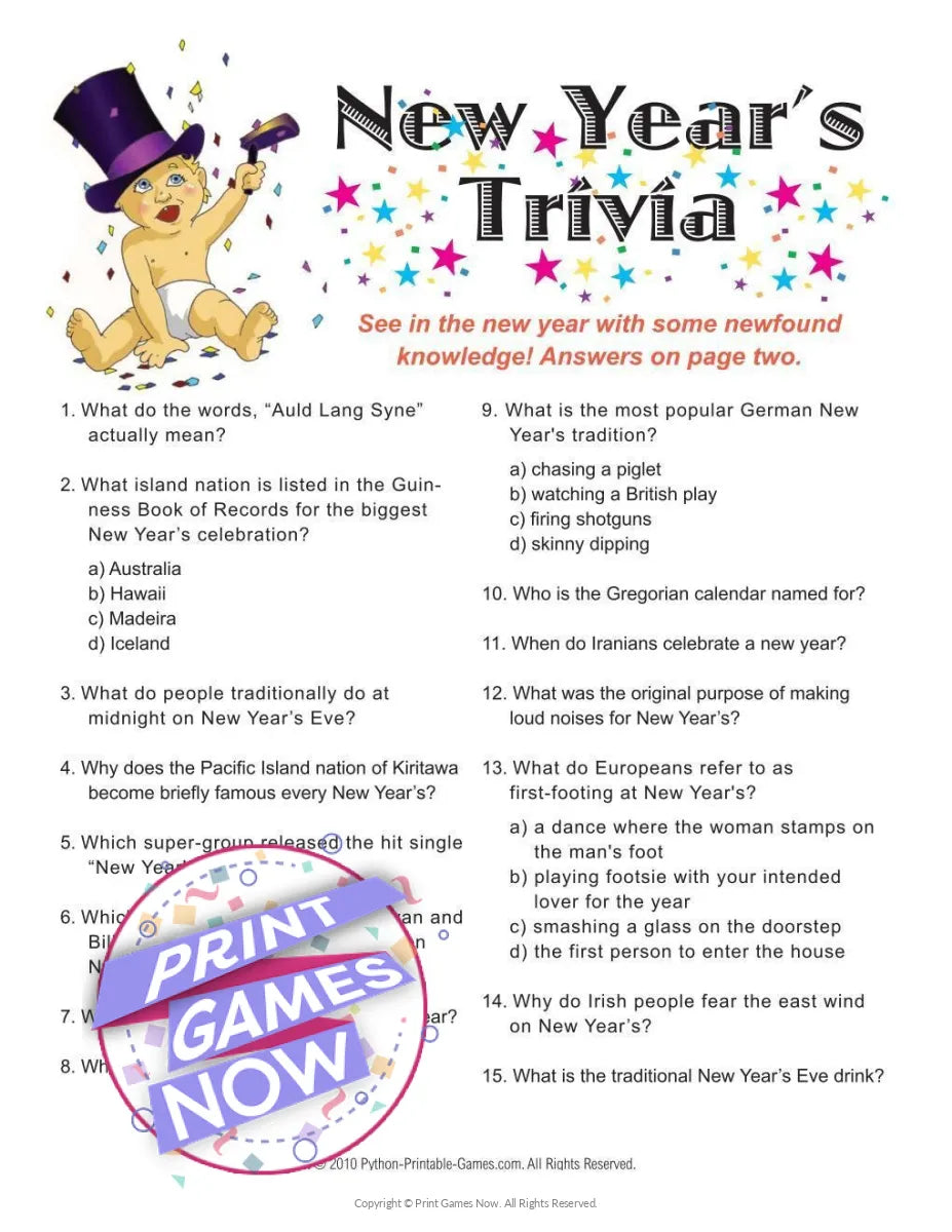 New Years Eve Trivia Party Game