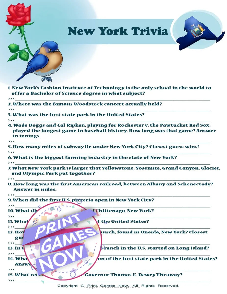 New York State Party Trivia Game