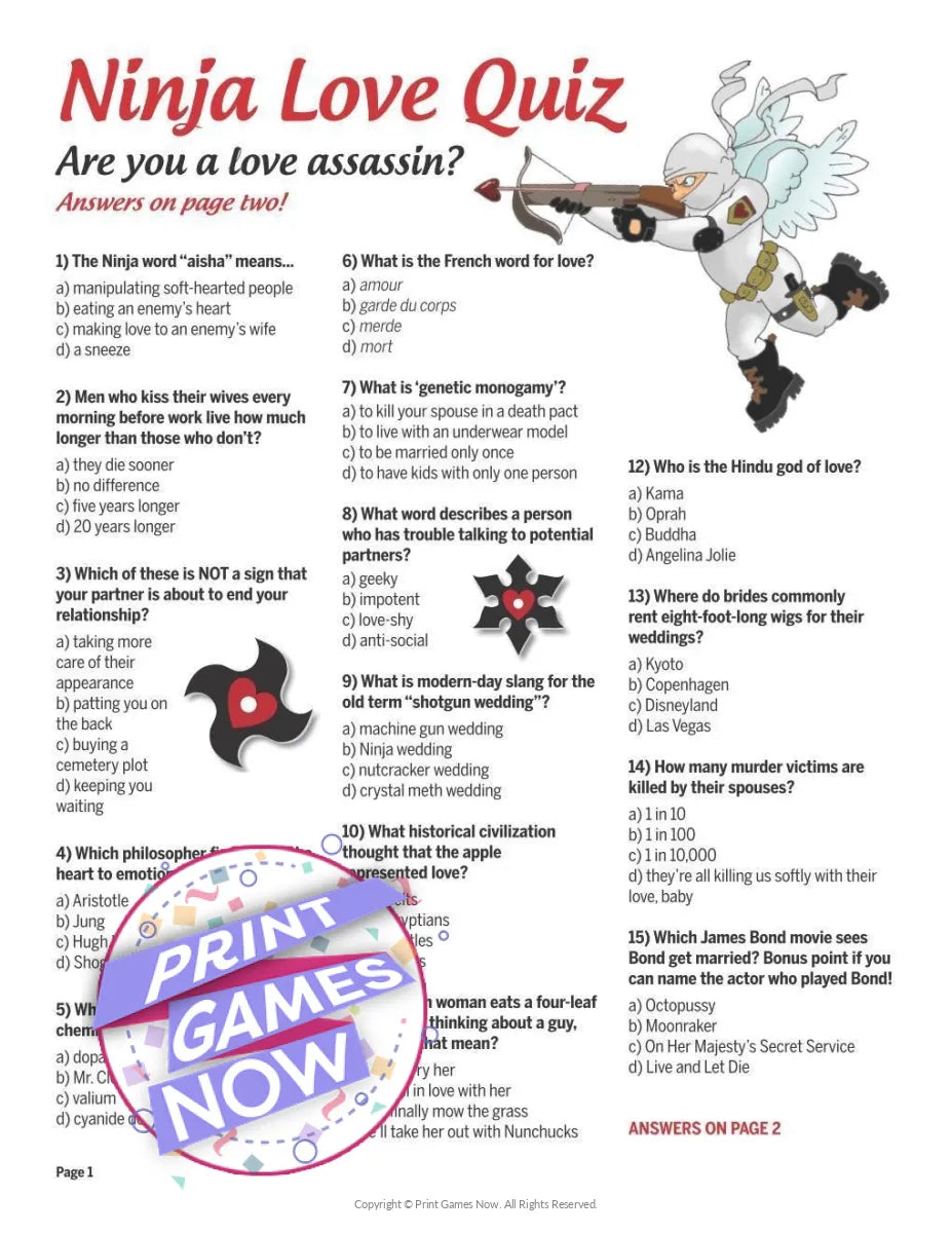 Ninja Love Quiz Adult Party Game for Couples