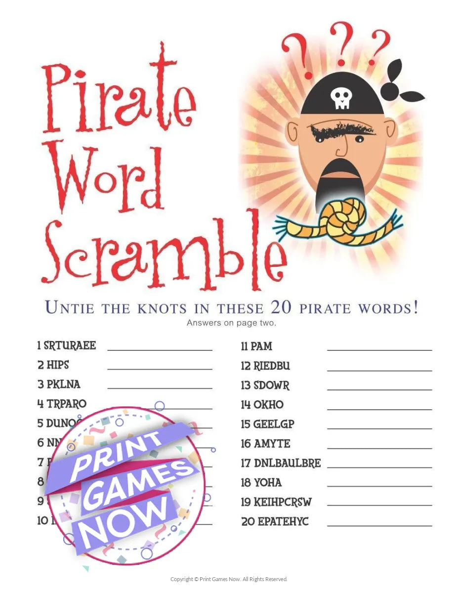 Pirate Word Scramble Party Game