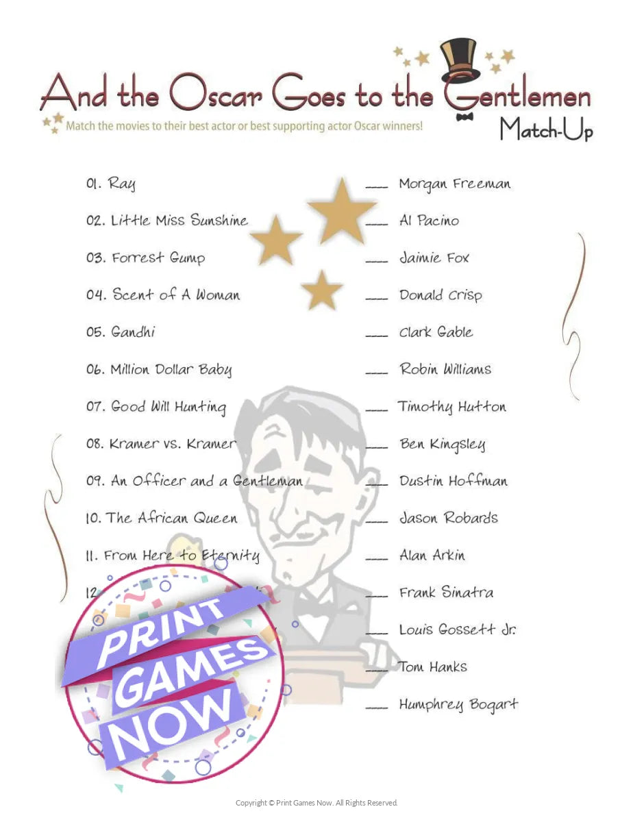 Pop Culture Best Actor Oscar Winners Trivia Party Game
