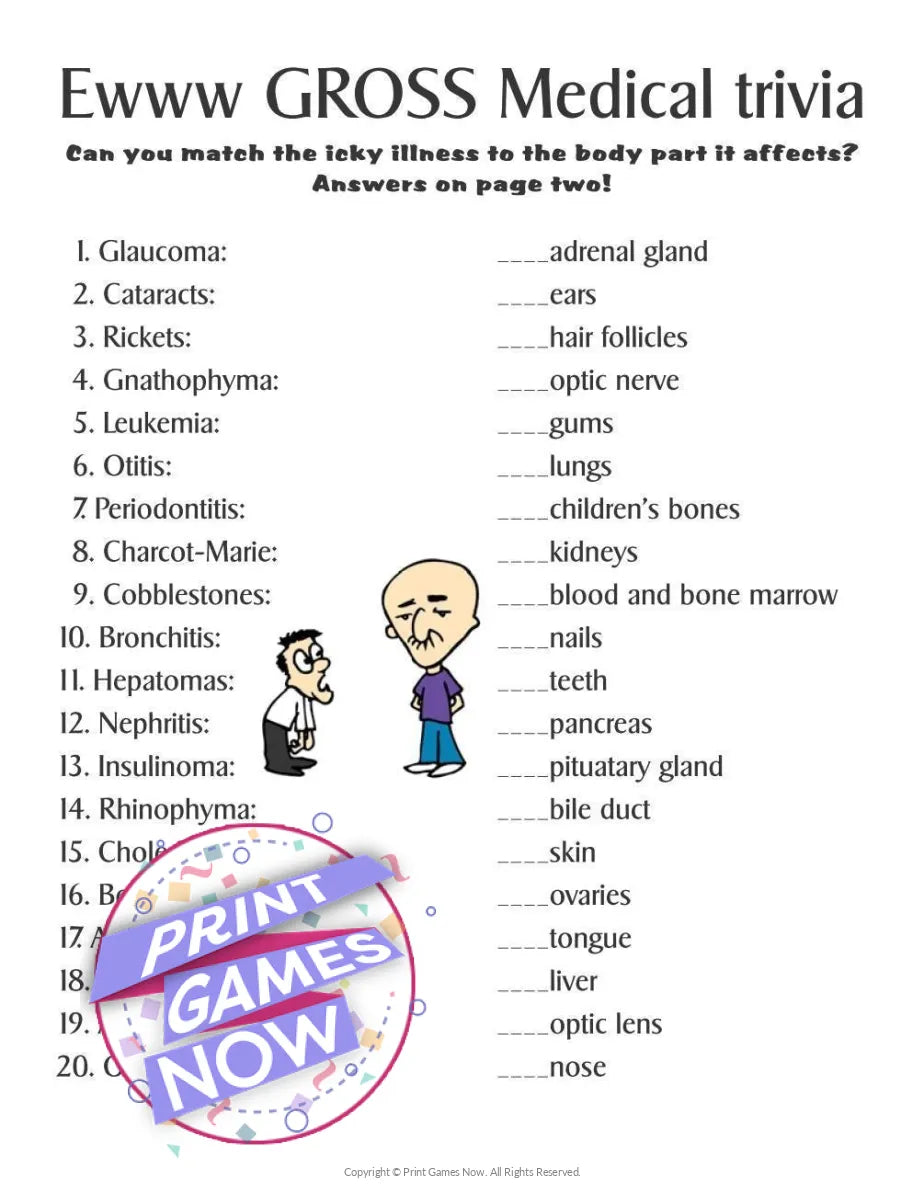 Pop Culture Eww Gross Medical Trivia Party Game