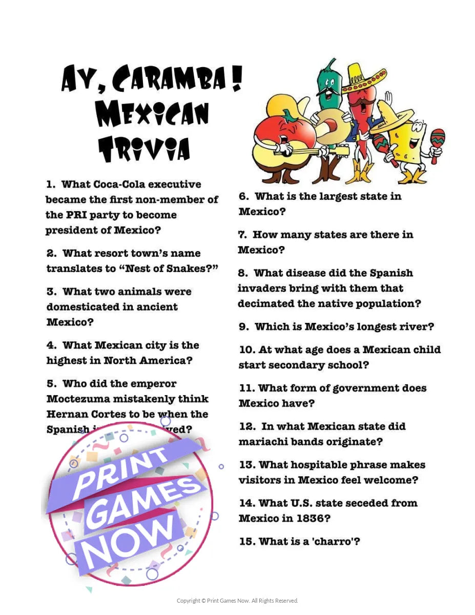 Pop Culture Mexican Trivia Party Game