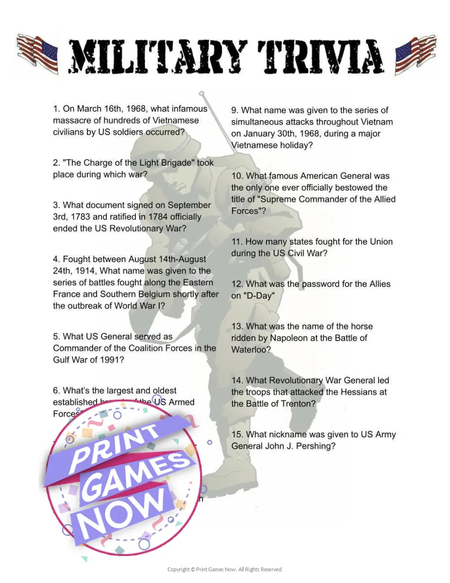 Pop Culture Military History Trivia Party Game