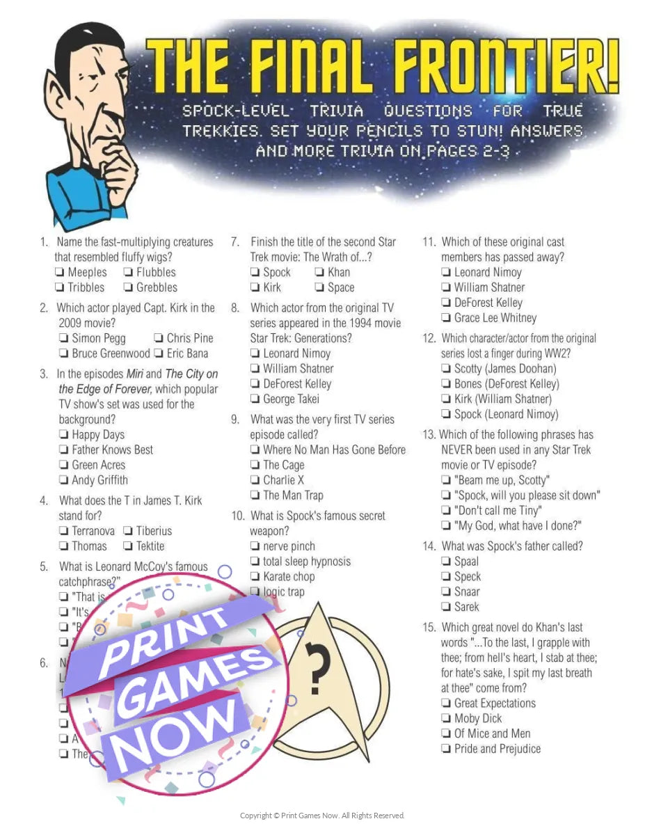 Pop Culture Star Trek Trivia Party Game