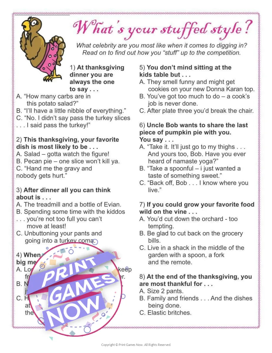 Pop Culture Stuffed Style Quiz Party Game