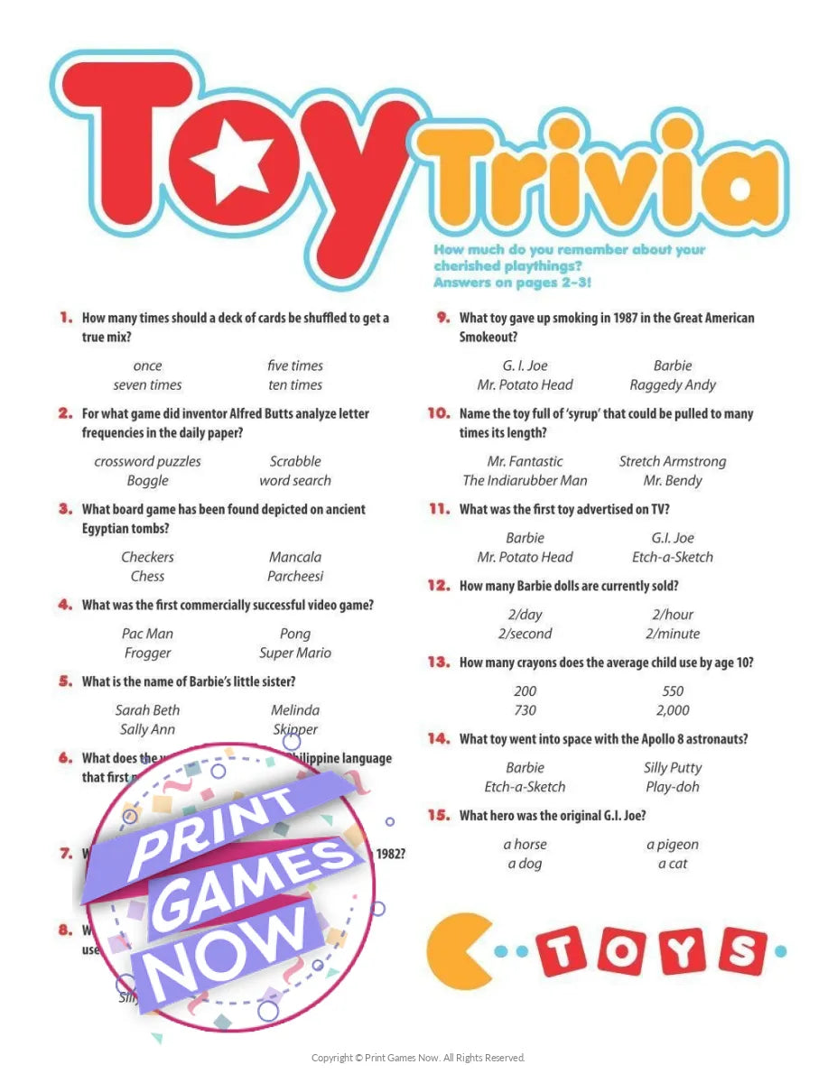 Pop Culture Toy Trivia Party Game